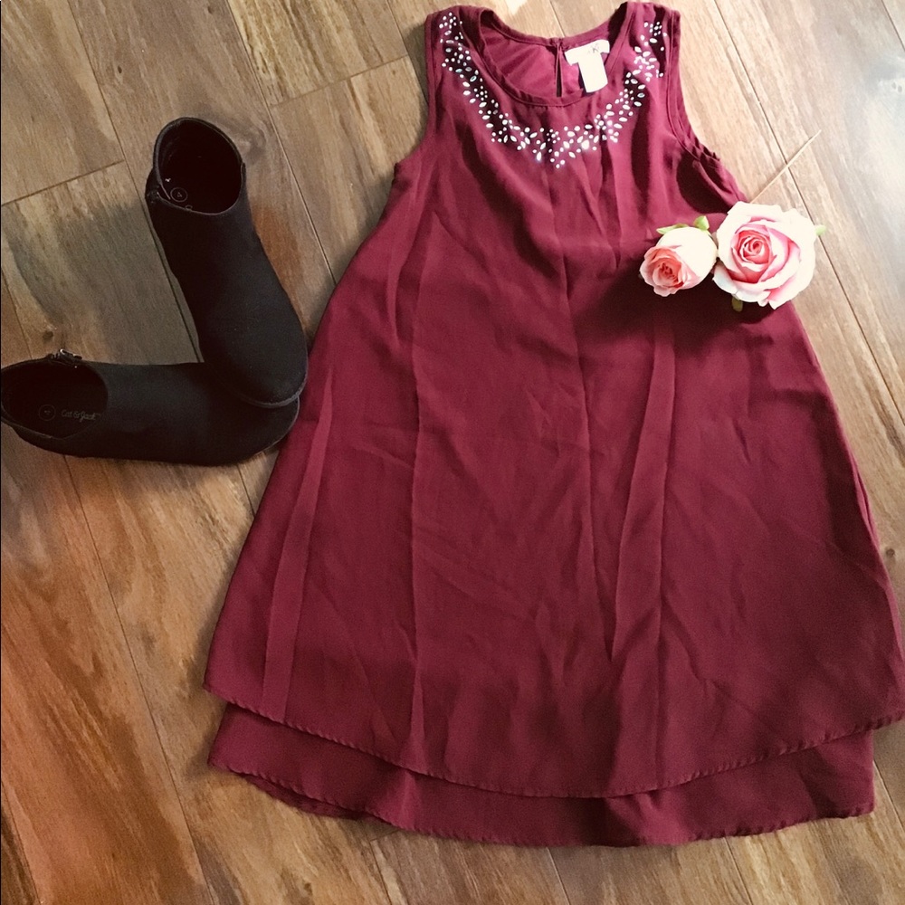 MAROON GIRLS RHINESTONE DRESS 3 FOR 12+4.99 SHIP